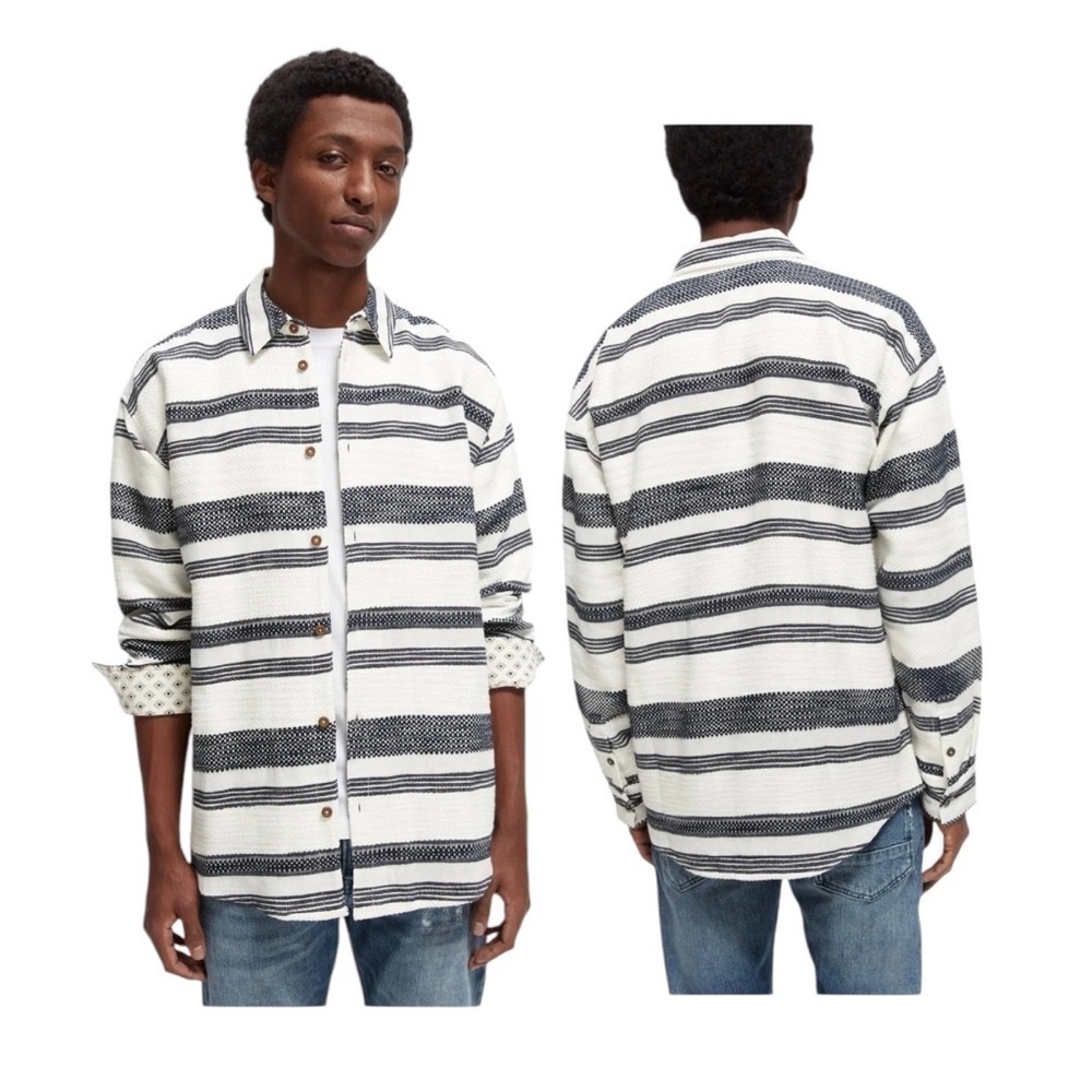 Scotch & Soda Basketweave Voile Button-Up Shirt Size Small